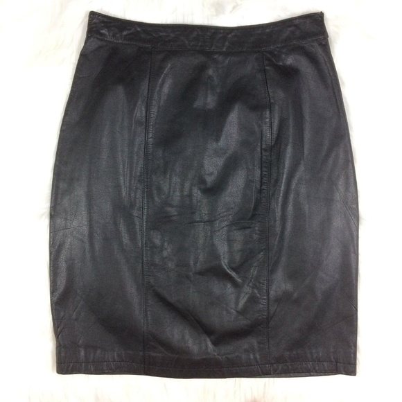Vintage Dresses & Skirts - Vintage GIII Leather Leather Pencil Skirt Snaps